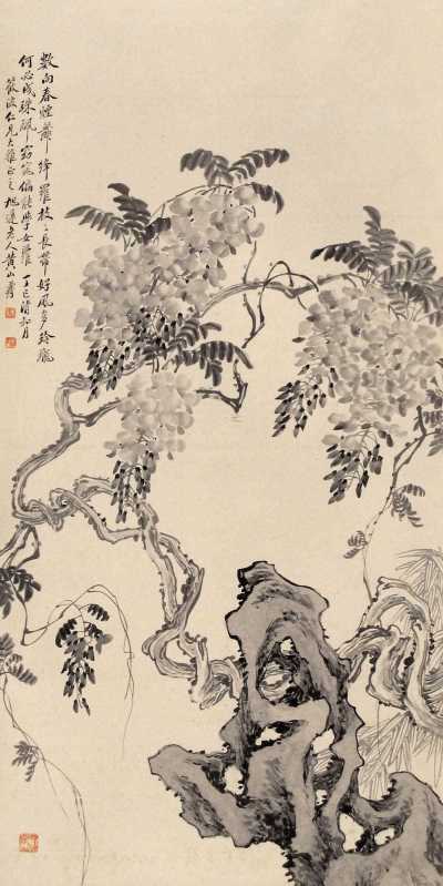 黄山寿 丁巳（1917年）作 紫藤 立轴